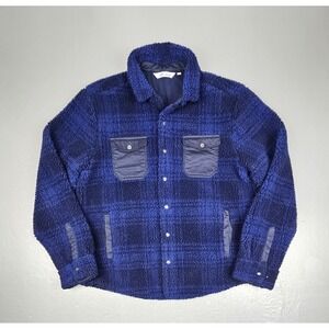 Peter Millar High Pile Fleece Jacket Mens XL Blue Black Sherpa Snap Button